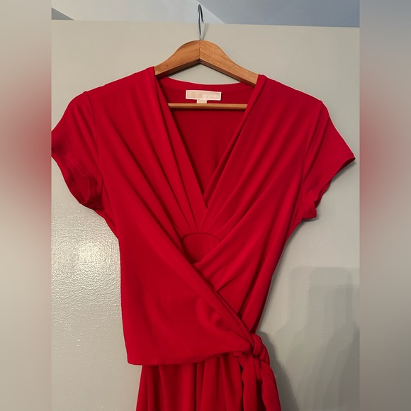 MICHAEL KORS Red High/Low Surplice V-Neck Tie Stretch Maxi Dress size 14P - Picture 6 of 7